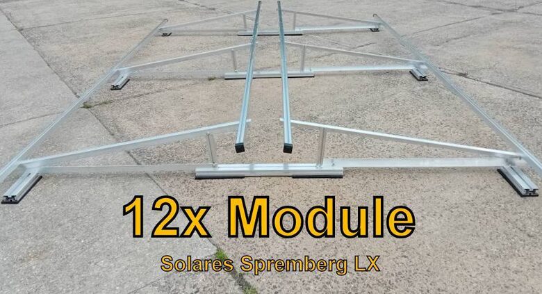 Komplettlösung Ost/West Aufständerung für 12x Module vertikal / hochkant LX12 für Flachdach Kiesdach Gründach / 10-15 Grad fest 